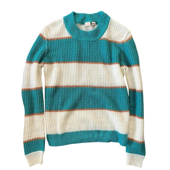 Roxy Soft and warm striped sweater in white and green, featuring a relax… - Picture 1 of 5